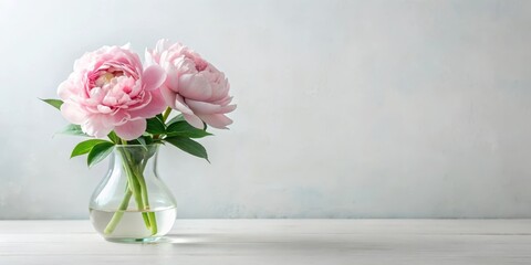 Obraz premium Soft pink peony flower arrangement in a minimalist vase with subtle greenery, flower arrangement, greenery
