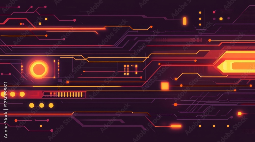 Aufkleber a futuristic rendering of a transistor with glowing circuit traces on a dark purple background.