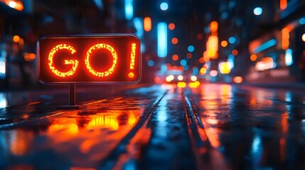 Fototapeta premium A neon sign with the word GO in red letters