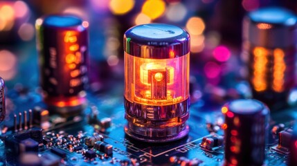 A high-power TO- transistor with metal heatsink tab on a neon blue background.