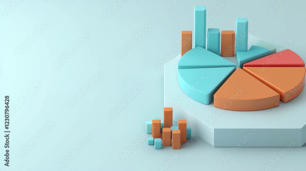 Poster colorful data visualization infographic with pie bar and line charts