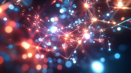 Glowing network with bokeh background for tech designs
