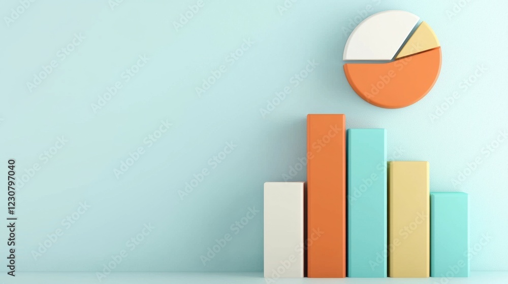 Poster pastel colored geometric data visualization with pie and bar charts