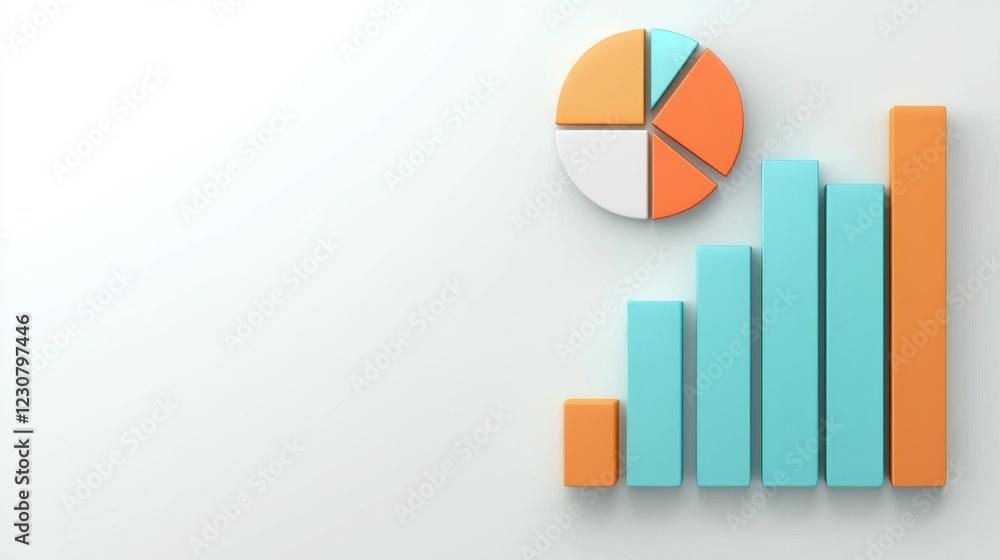 Poster colorful data visualization infographic with pie and bar charts showing business growth metrics