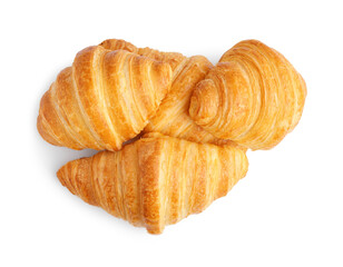 Tasty fresh croissants isolated on white, top view. Puff pastry