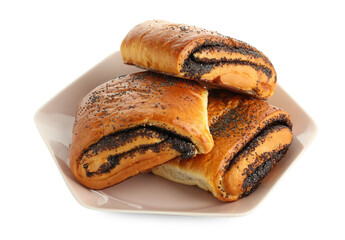 Tasty buns with poppy seeds isolated on white