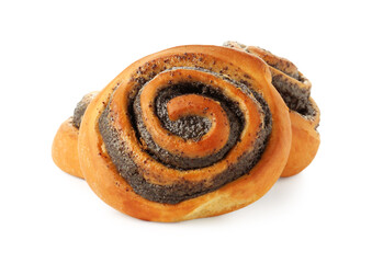 Tasty buns with poppy seeds isolated on white