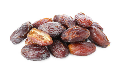 Many tasty dried dates isolated on white