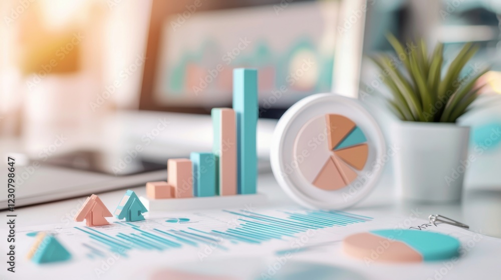 Poster analyzing business performance with data visualization and digital workspace