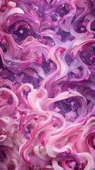 Abstract swirls in soft pink and purple tones with floating heart shapes, evoking emotions of love, romance, and creativity. Ideal for Valentine’s Day, weddings, or dreamy artistic projects.