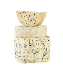 Different types of cheese isolated on white