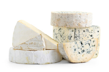 Different types of cheese isolated on white