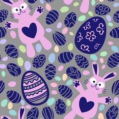 Easter eggs seamless rabbits pattern for wrapping paper and fabrics and linens and kids clothes print and spring party accessories