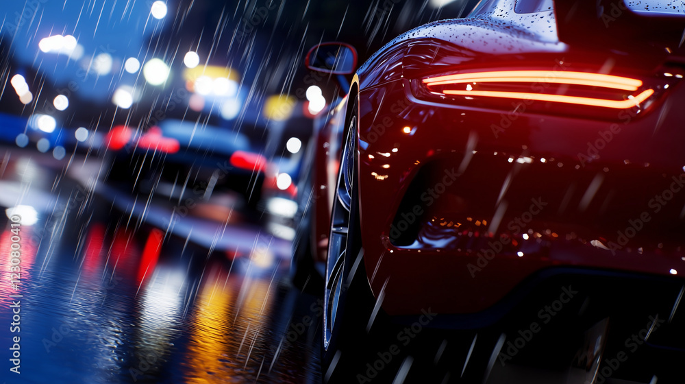 Poster dynamic weather simulator with reflective roads and spectators