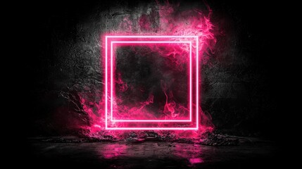 Obraz premium Glowing Neon Frame Silhouette in Mysterious Moody Atmosphere