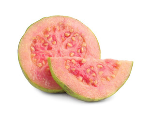 Pieces of fresh guava fruit isolated on white