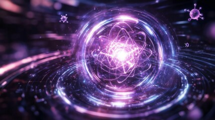 Obraz premium Glowing Purple Energy Sphere with Viral Particles