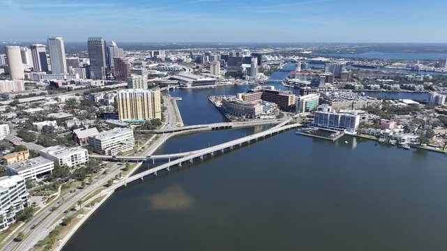 Tampa Skyline At Tampa In Florida United States. Downtown Cityscape. Tampa Bay Background. Tampa Skyline At Florida United States. High Rise Buildings. Business District.
