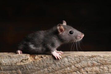 Grey rat on wooden plank. Pest control