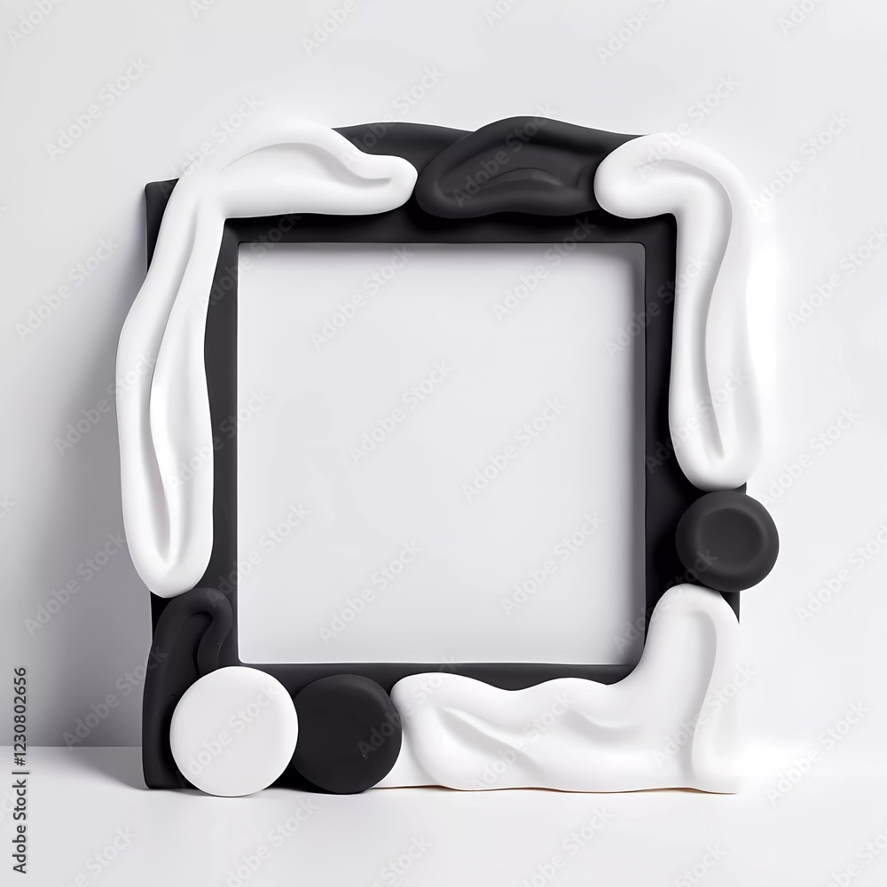Poster this rectangular frame showcases a contemporary design, blending black and white elements with a tex