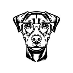 This cute DOG Head with sunglass is isolated on a white background and silhouette vector PNG