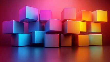 Fototapeta premium Colorful geometric blocks arranged artistically with vibrant lighting effects in the background