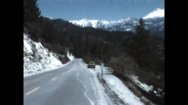 San Bernadino National Forest 1976 - The Santa Rosa Mountains are seen covered in snow from a viewpoint in the San Bernadino National Forest in southern California, 1976.