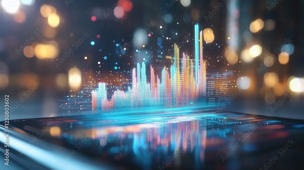 Poster captivating futuristic data visualization depicting trends and analytics in dynamic digital landscap