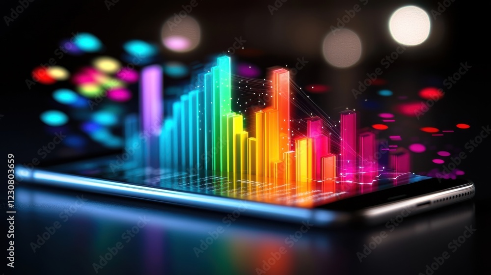 Poster colorful 3d digital data visualization on futuristic technology display