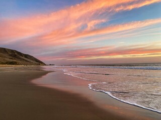 pink sunset on beach
