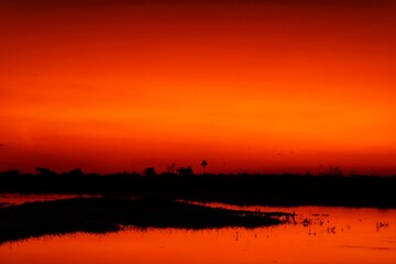 red fiery sunset in Botswana 