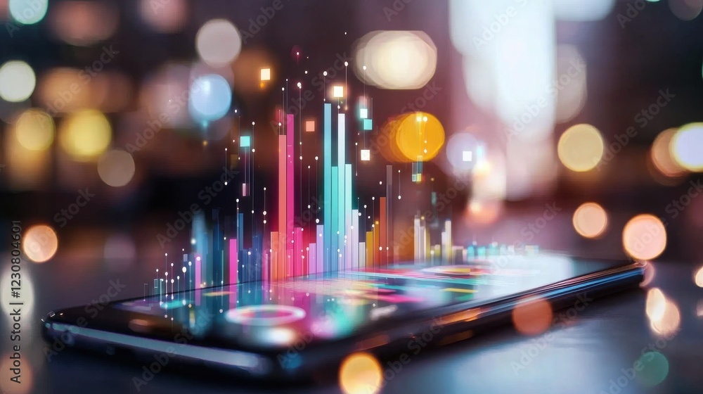 Poster mesmerizing digital landscape with vibrant glowing lights and abstract patterns representing the dyn