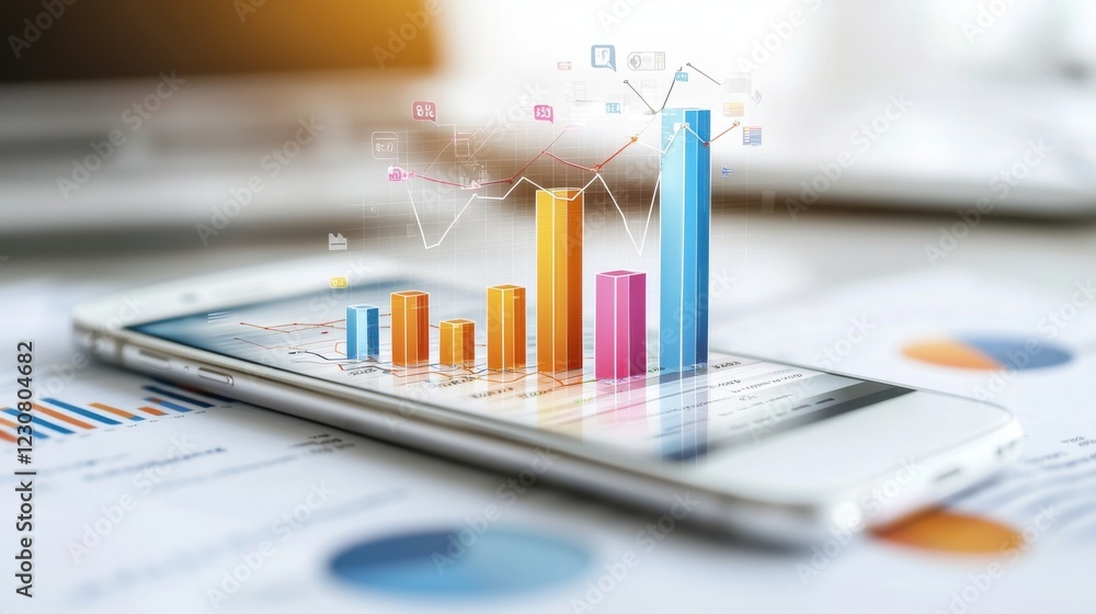 Poster digital data analytics and infographic visualization on tablet device