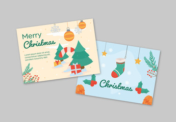 Beige and Green Christmas Greeting Card Set