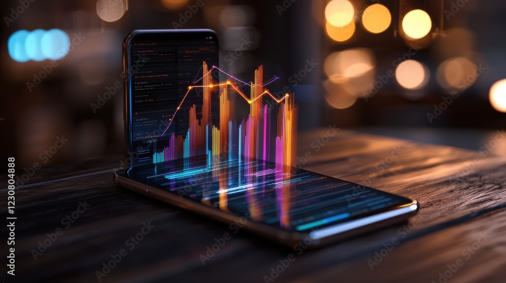Poster financial analytics and data visualization with digital dashboard on laptop and smartphone screens