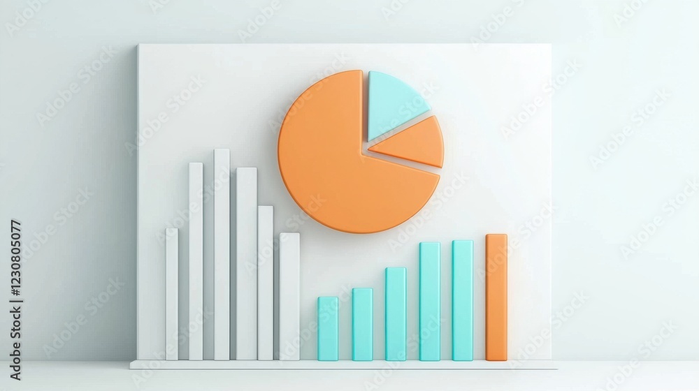 Poster colorful data visualization infographic with pie chart and bar graph on white background