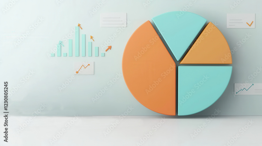 Poster colorful business data visualization pie chart showcasing company analytics and financial performanc