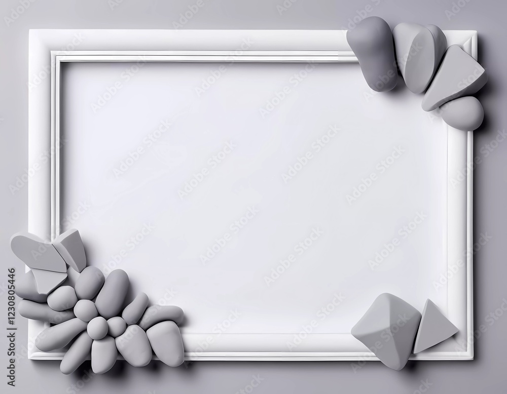 Poster this rectangular frame, decorated with textured gray and white shapes, presents an empty space invit
