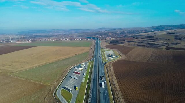 Aerial footage of the A1 highway in Romania