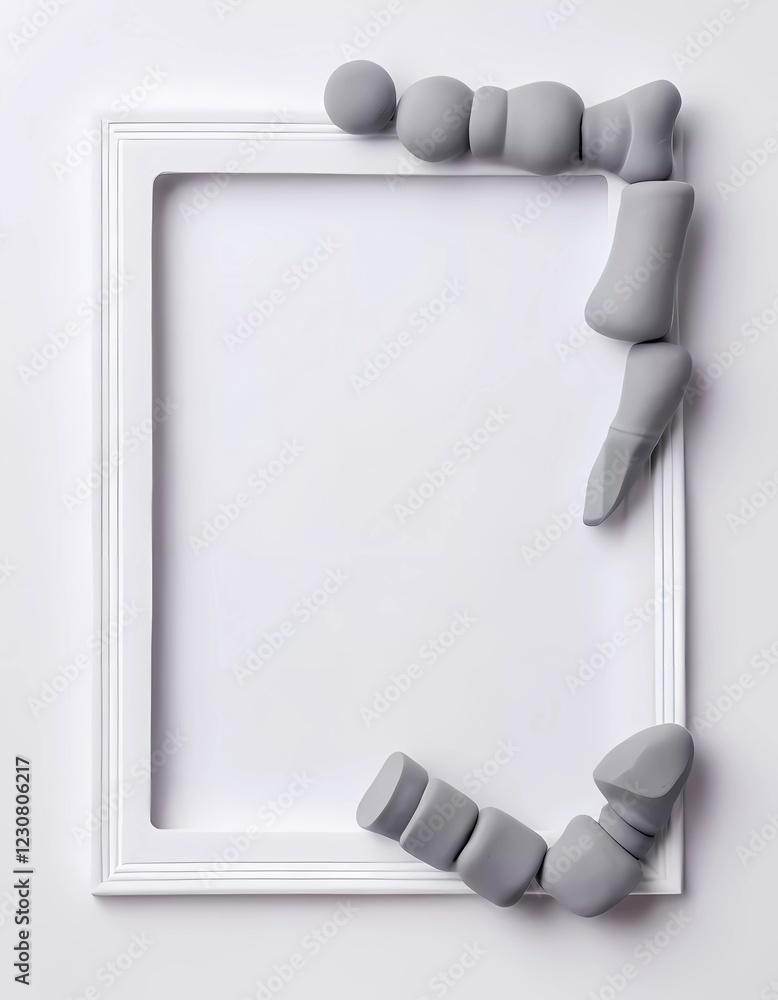 Aufkleber abstract design featuring a rectangular frame with gray shapes arranged along one side against a whi