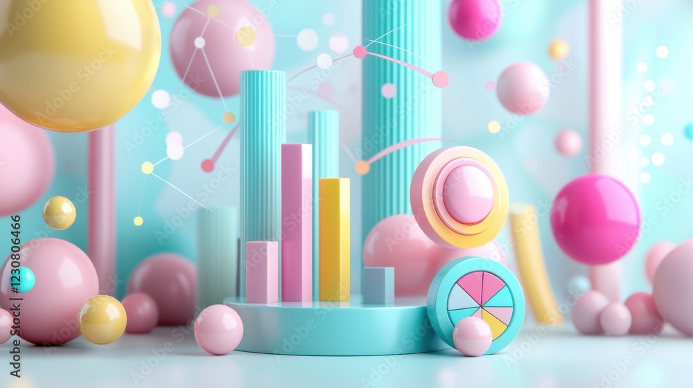 Poster pastel geometric abstract shapes composition in modern minimal studio background