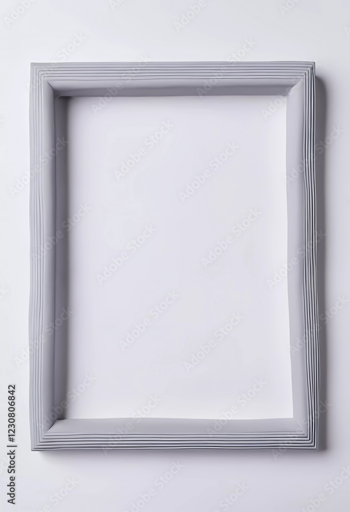 Poster a rectangular frame with a wavy gray border stands against a softly textured white gray background, 