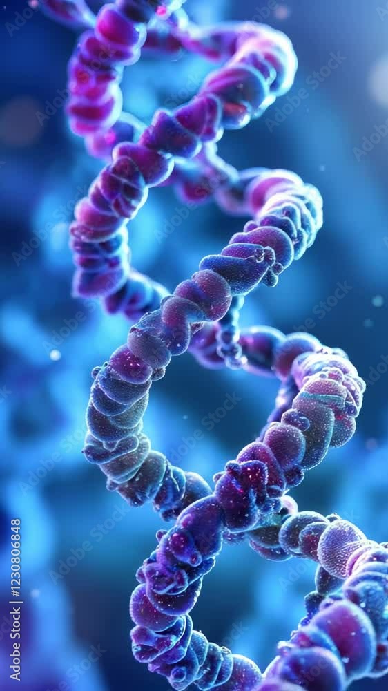 Poster rotating double stranded dna model spinning with dynamic iris transition, revealing complex genetic 