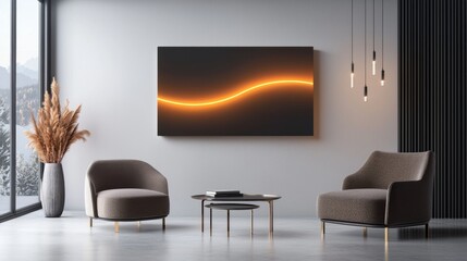 Elegant and Sophisticated Modern Interior Design of a Cozy Living Room with Comfortable Furniture and Minimalist Lighting