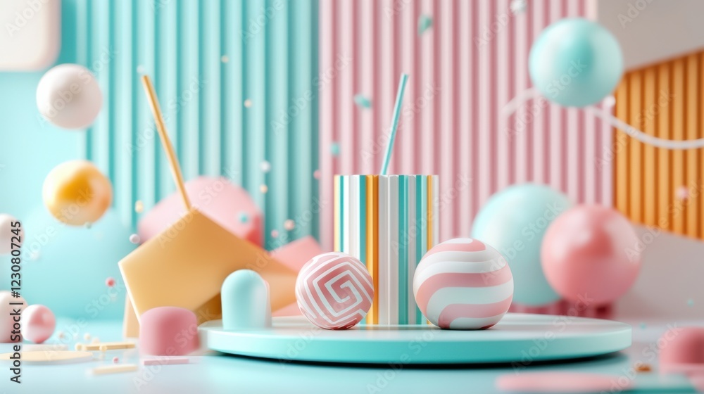 Poster pastel geometric shapes composition in studio display setup