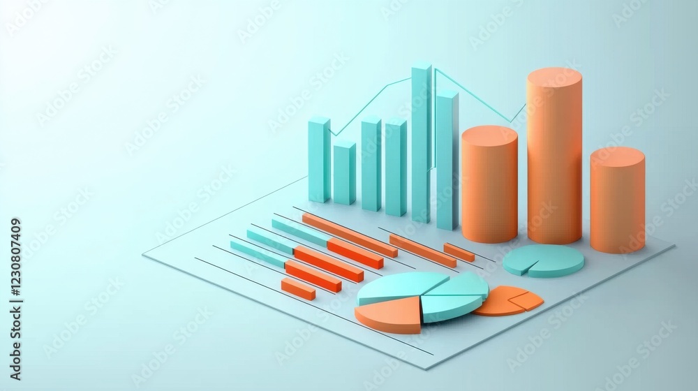 Poster colorful data visualization infographic with graphs and charts for business analytics and financial 