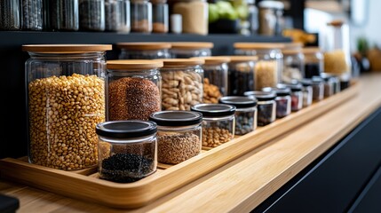 Organizing dried goods for easy access in a modern kitchen pantry urban home indoor close-up