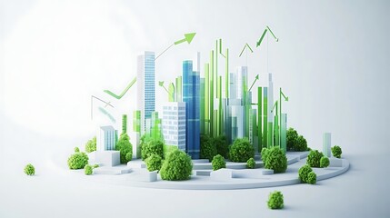 Obraz premium Green buildings rising with plants in growth city setup