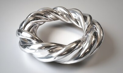 Naklejka premium Polished silver ring, twisted, abstract, modern design.