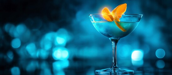 Blue Martini Cocktail Glowing Garnish Nightclub